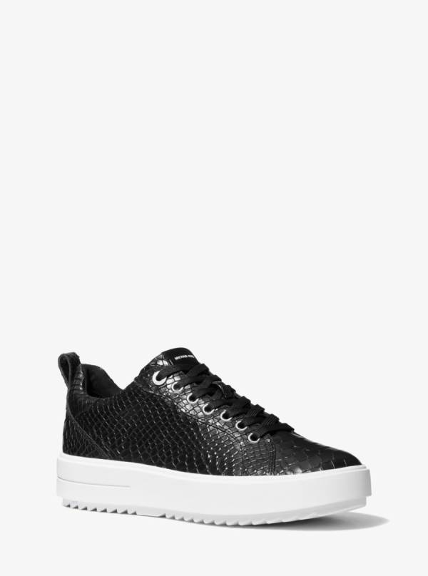 Damske Tenisky Michael Kors Emmett Snake Embossed Leather Čierne - Topanky Michael Kors Levně | UXLDN-0491